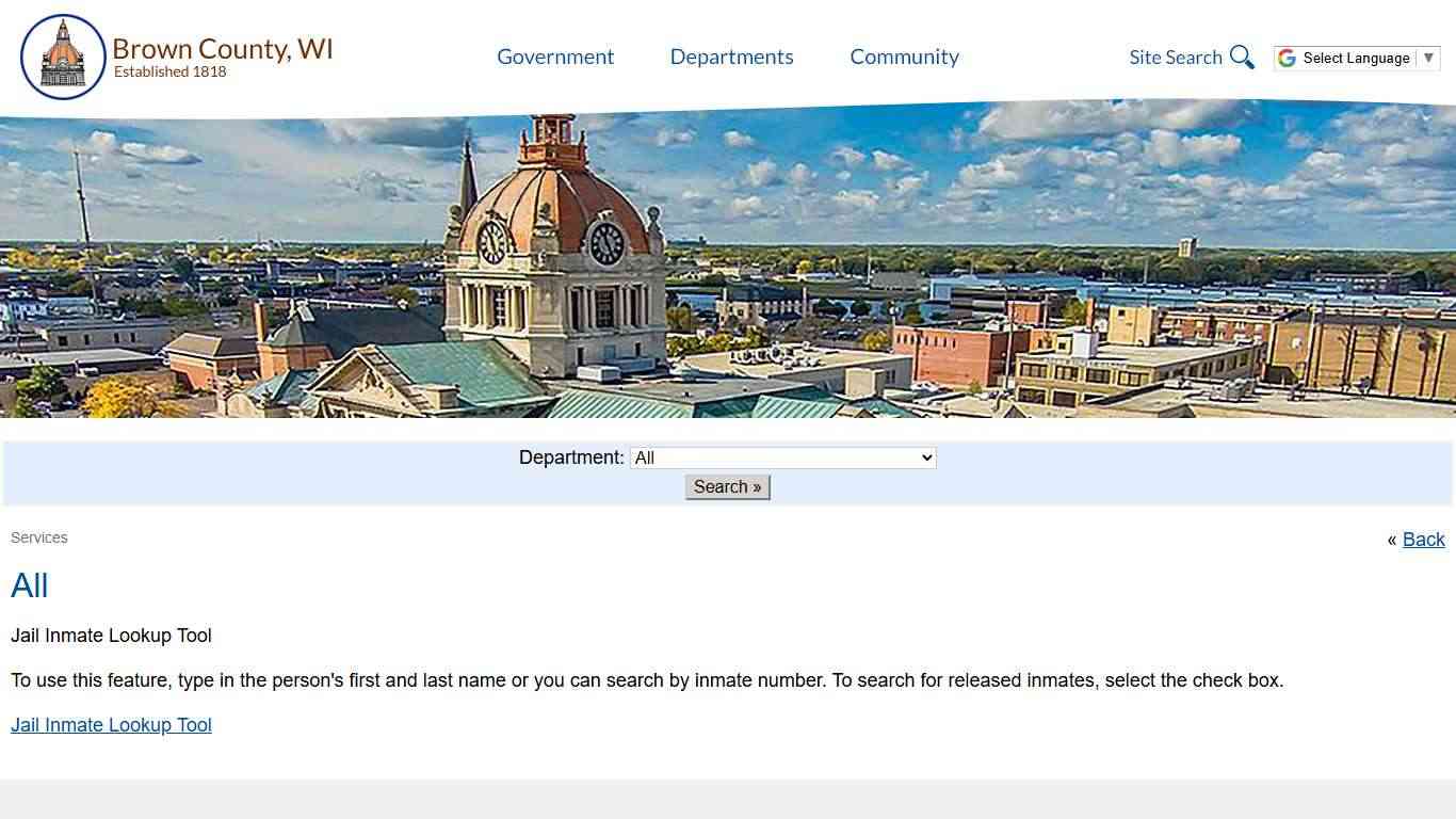 Brown County > Services > All > Jail Inmate Lookup Tool