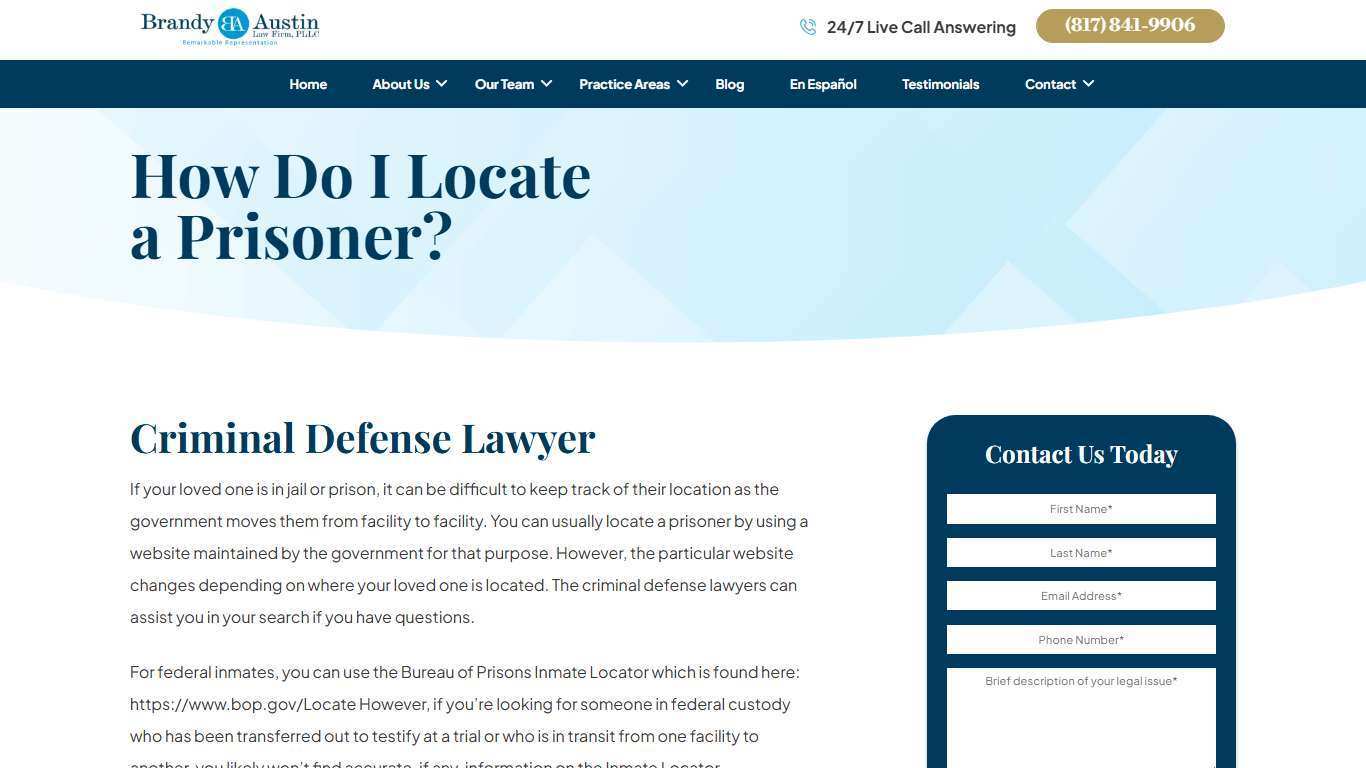How Do I Locate a Prisoner? | Brandy Austin Law Firm, PLLC